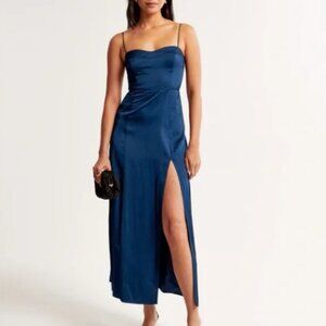 ABERCROMBIE & FITCH A&F Camille Maxi Dress Navy Blue Spaghetti Strap‎ Long Slit